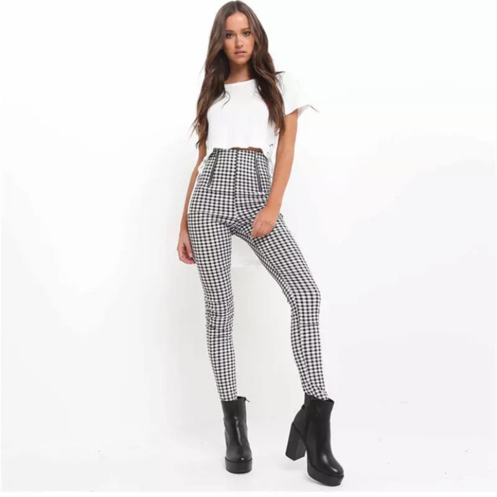 Check high waist retro vintage style trousers